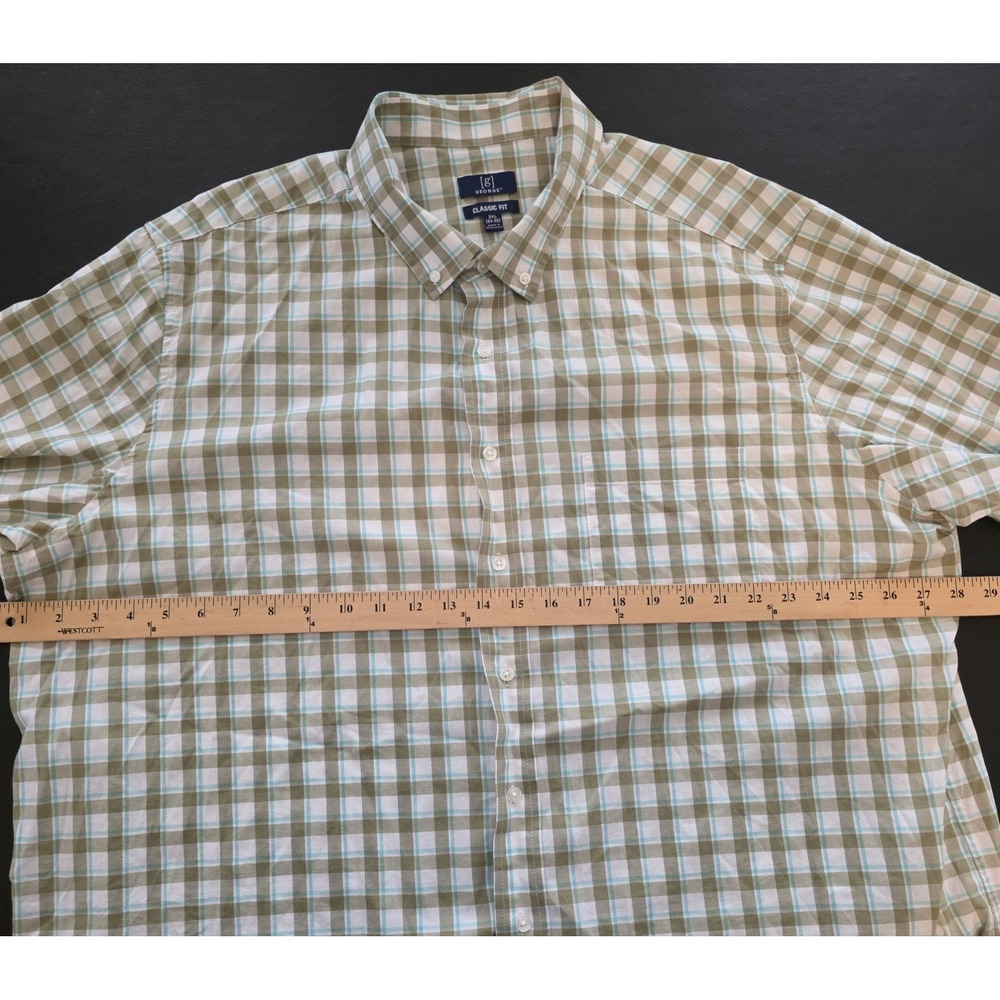 George Plaid Shirt Button Down Olive White Blue Short Sleeves Mens Big‎ Tall 3XL - Picture 9 of 12